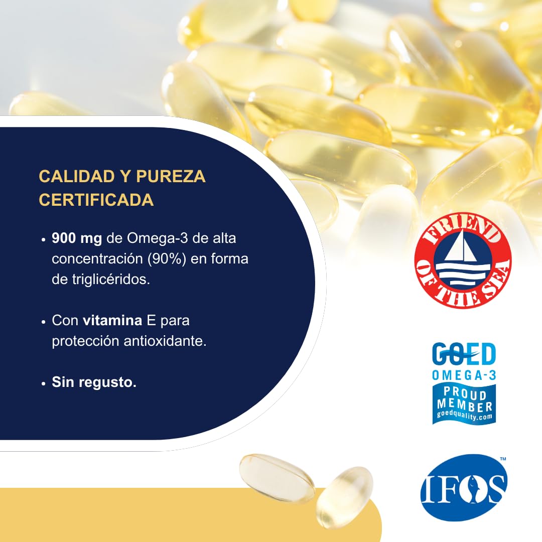 Omega 3 EPA y DHA IFOS Certificado 90 Cápsulas - OMEGOR Vitality 1000 Omega-3 Aceite de Pescado Libre de Metales Pesados y Fácil de Digerir