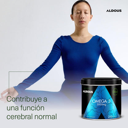 Omega 3 capsulas - 3000mg dosis diaria - 210 cápsulas - Omega 3 EPA y DHA - Aceite de Pescado - Vitamina E, Ácidos grasos - Colesterol, Visión, Cerebro - Más de 2 meses - ALDOUS