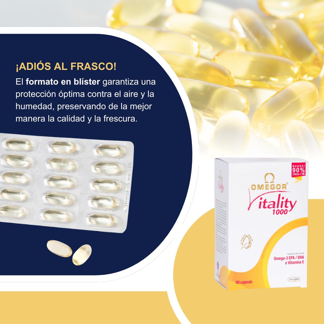 Omega 3 EPA y DHA IFOS Certificado 90 Cápsulas - OMEGOR Vitality 1000 Omega-3 Aceite de Pescado Libre de Metales Pesados y Fácil de Digerir