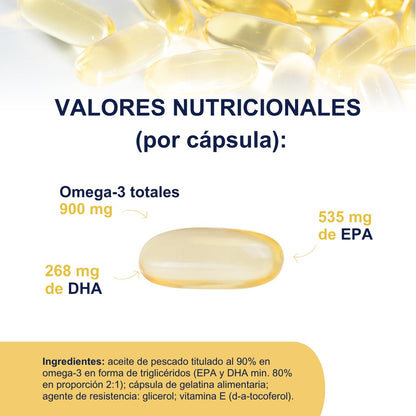 Omega 3 EPA y DHA IFOS Certificado 90 Cápsulas - OMEGOR Vitality 1000 Omega-3 Aceite de Pescado Libre de Metales Pesados y Fácil de Digerir