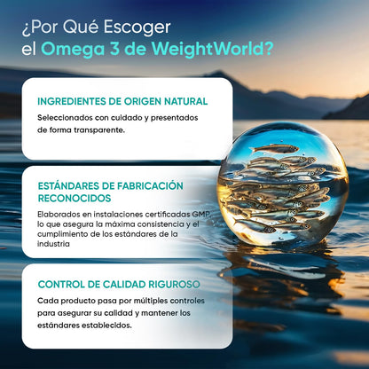 Omega 3 2000mg - 240 Perlas de Aceite de Pescado (660mg EPA + 440mg DHA) - Ácidos Grasos de Omega 3 para 4 Meses, Sin OGM