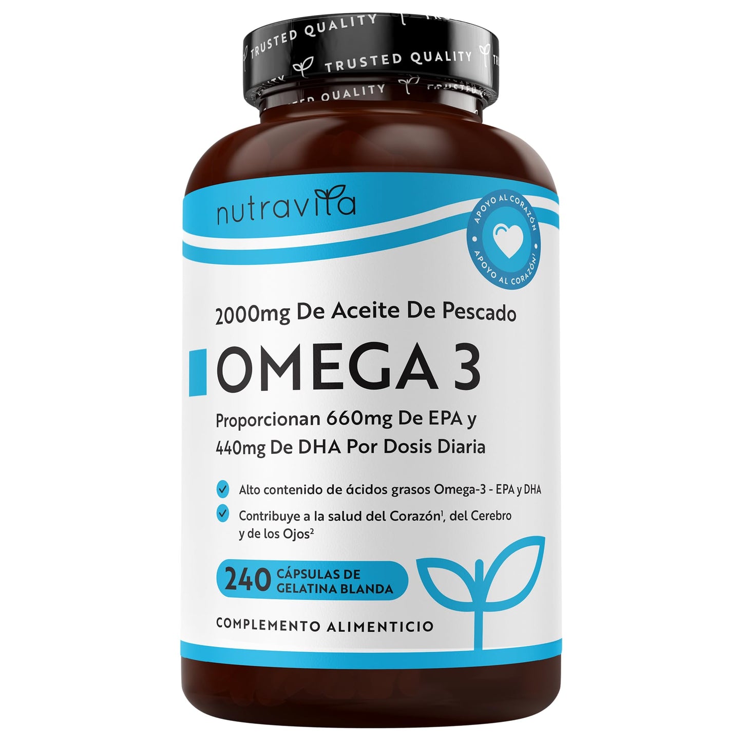 Nutravita Omega 3 2000mg, con 660mg EPA y 440mg DHA, 240 Cápsulas Blandas para 4 Meses - Corazòn, Función Cerebral y Visiòn (EFSA) Omega 3 Capsulas Suplementos para Hombres y Mujeres