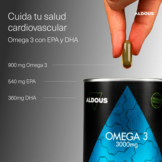 Omega 3 capsulas - 3000mg dosis diaria - 210 cápsulas - Omega 3 EPA y DHA - Aceite de Pescado - Vitamina E, Ácidos grasos - Colesterol, Visión, Cerebro - Más de 2 meses - ALDOUS