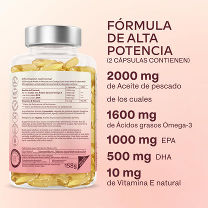 Aavalabs Omega 3 2000mg por dosis diaria (2 cápsulas) - 1000mg de EPA + 500mg de DHA por dosis diaria - Ácidos Grasos de Alta Potencia - Destilado Molecularmente - 120 Cápsulas - 60 días de suministro