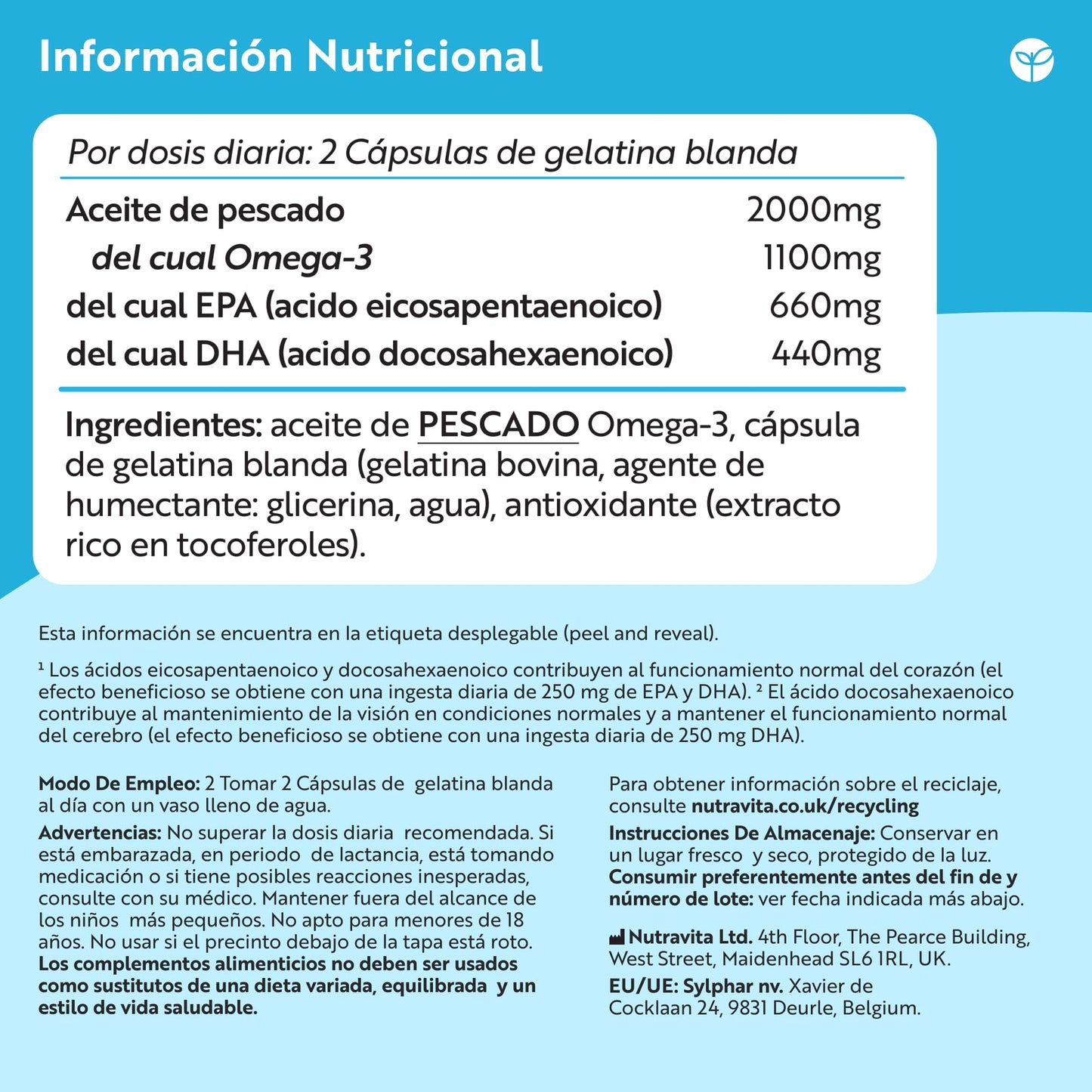 Nutravita Omega 3 2000mg, con 660mg EPA y 440mg DHA, 240 Cápsulas Blandas para 4 Meses - Corazòn, Función Cerebral y Visiòn (EFSA) Omega 3 Capsulas Suplementos para Hombres y Mujeres
