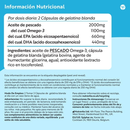 Nutravita Omega 3 2000mg, con 660mg EPA y 440mg DHA, 240 Cápsulas Blandas para 4 Meses - Corazòn, Función Cerebral y Visiòn (EFSA) Omega 3 Capsulas Suplementos para Hombres y Mujeres
